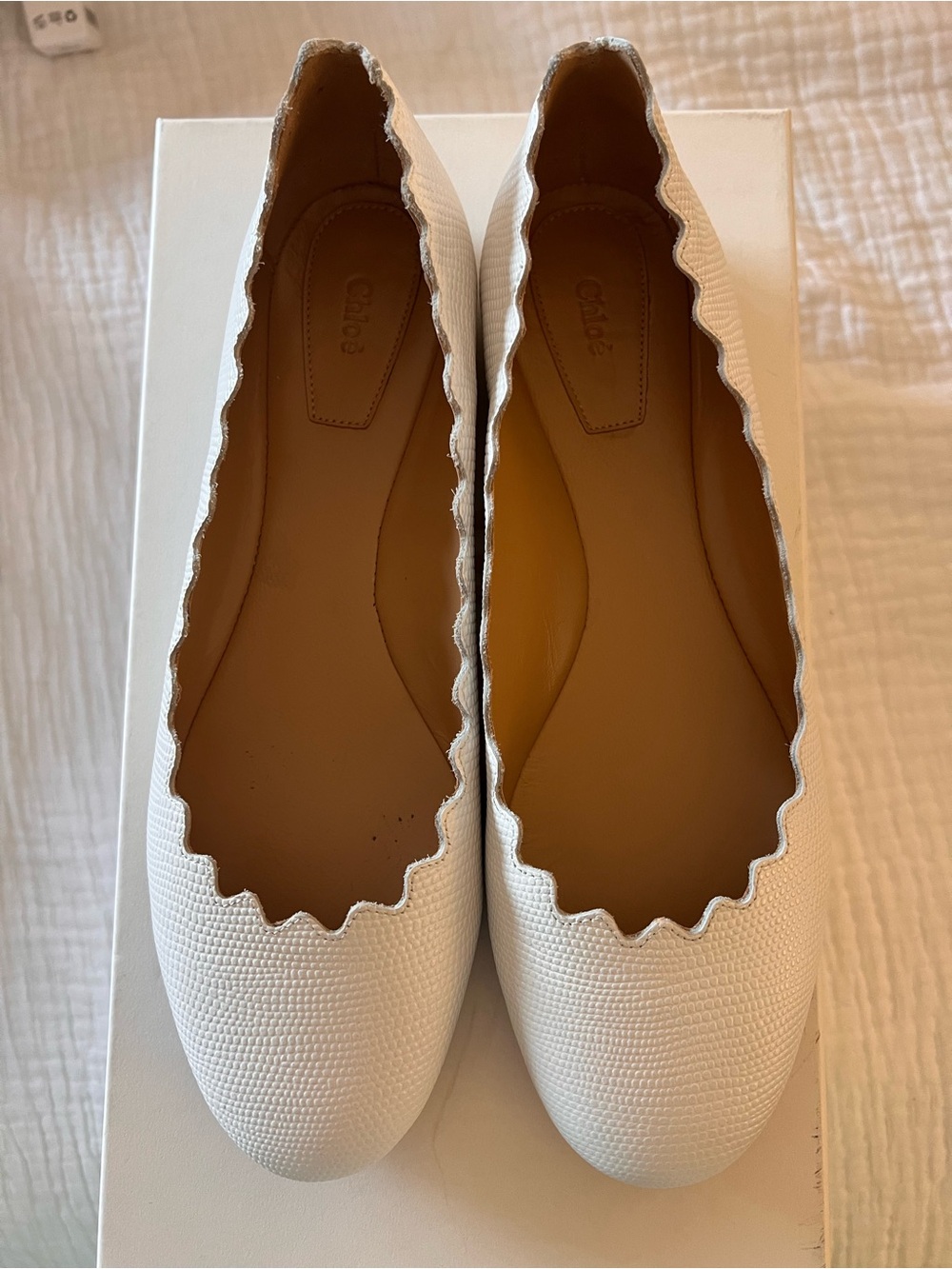 Chloe White Scalloped Edge Ballet Flats